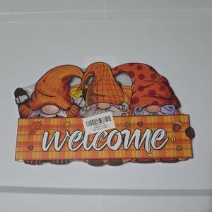 2 Sided Wooden Colorful Gnome Welcome Sign Thanksgiving & Christmas 11x7 Inches
